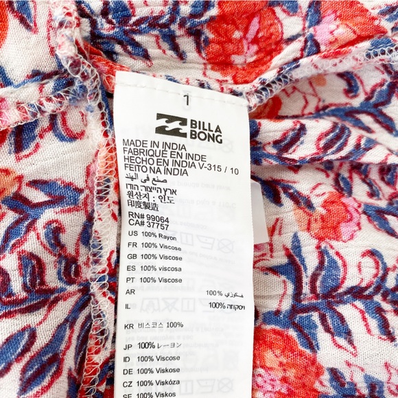 Billabong Red & Blue Open Back Floral Sleeveless Mini Dress Size S - Picture 9 of 9